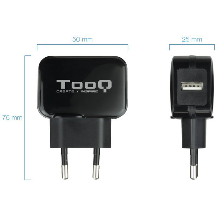Tooq Cargador de Pared USB 5V 2.4A 1 Puerto Negro